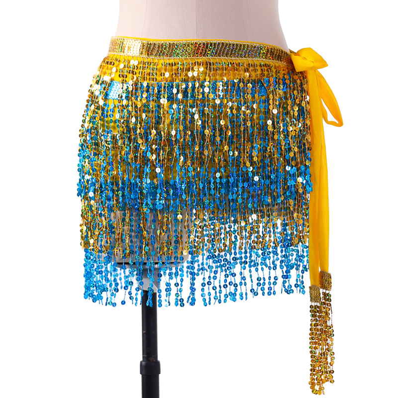 Sequins 2 Layers Colors belly dance hip scarf skirt with paillette tassel for halloween christmas New Year Party Y1017